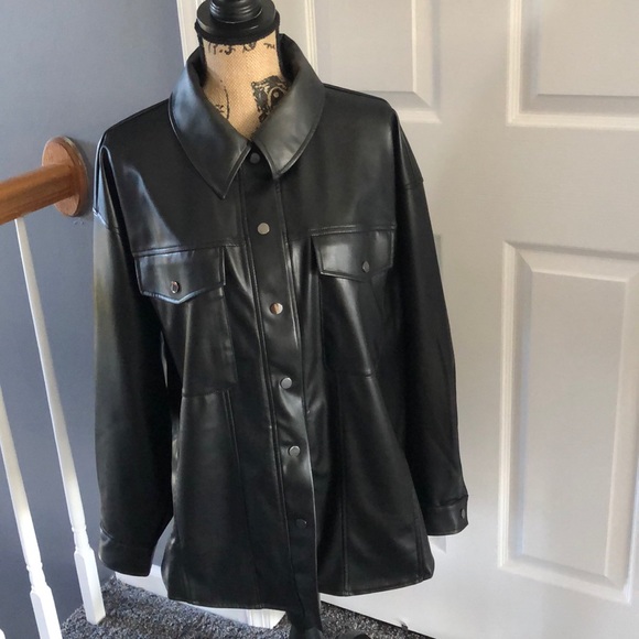 SOLD- H&M Faux Leather Snap Closure Shirt - Picture 3 of 8